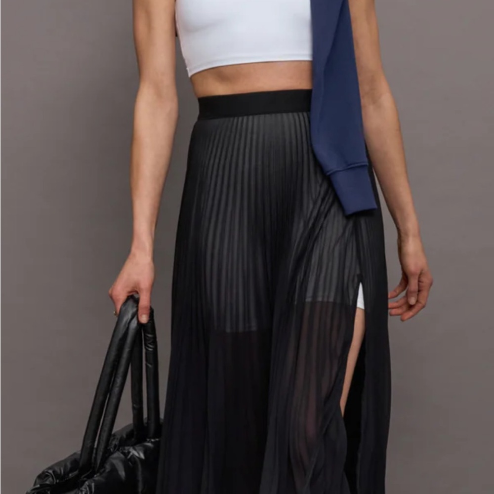 Carbon38 Black Pleated Midi Skirt with Slit